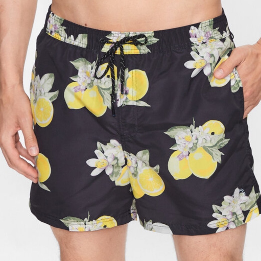 ASOS lemon print Recycled Poly Swim Trunks NWT